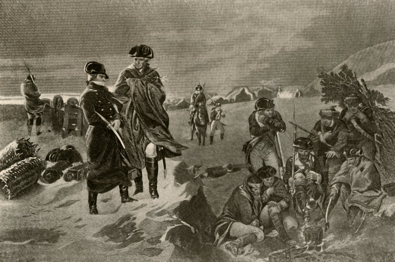 Tábor ve Valley Forge. Důstojnické pláště a holandské přikrývky pro vojáky, c1777, 1937. od Unbekannt