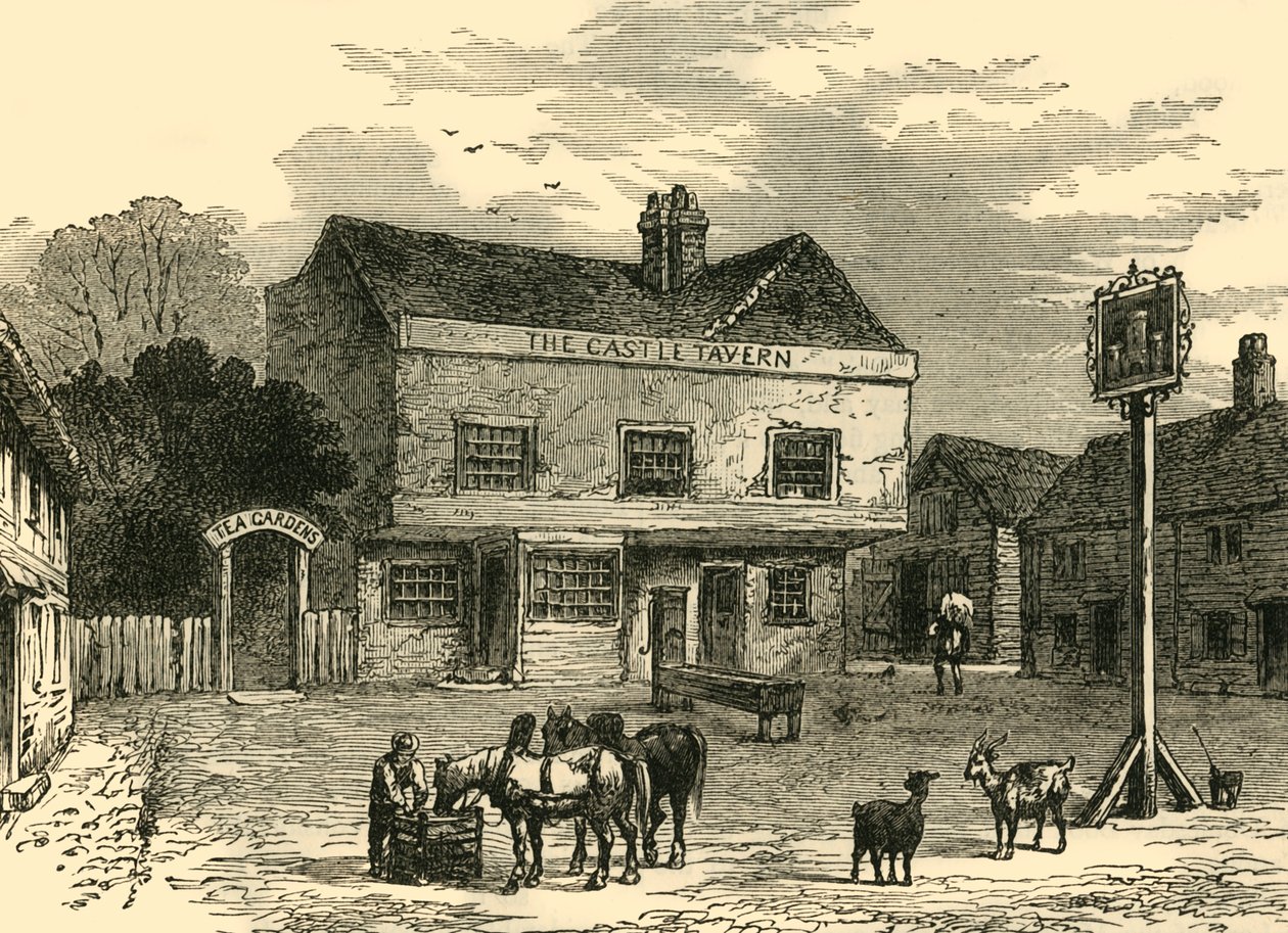 The Castle Tavern, Kentish Town Road, v roce 1800, c1876. od Unbekannt