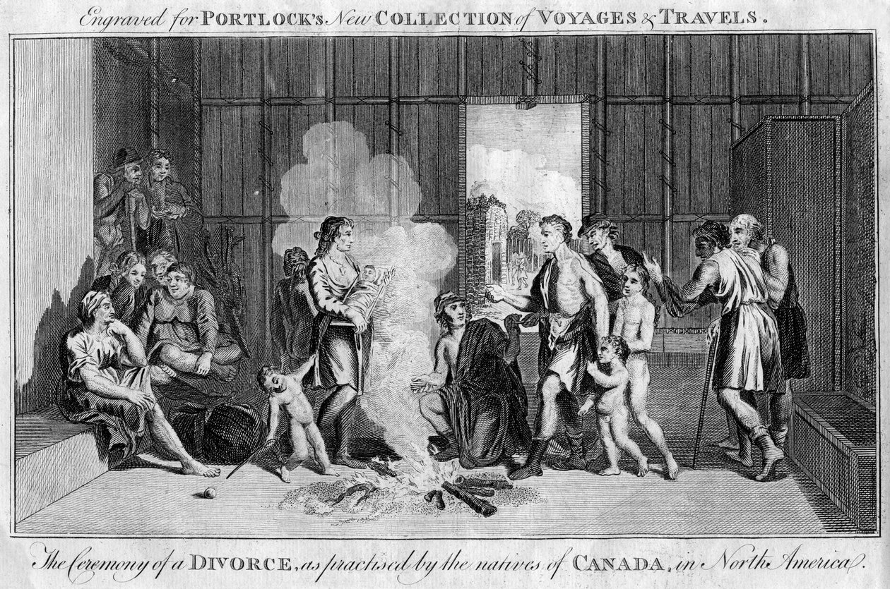 Obřad rozvodu, jak ho praktikovali domorodci z Kanady v Severní Americe, c1760 od Unbekannt