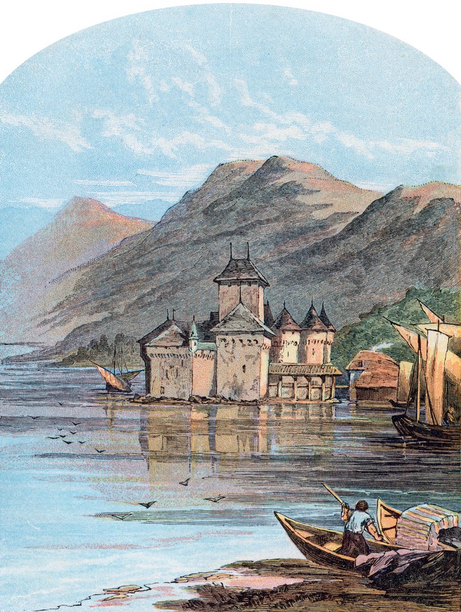 Zámek Chillon, Ženevské jezero, Švýcarsko, 1864 od Unbekannt