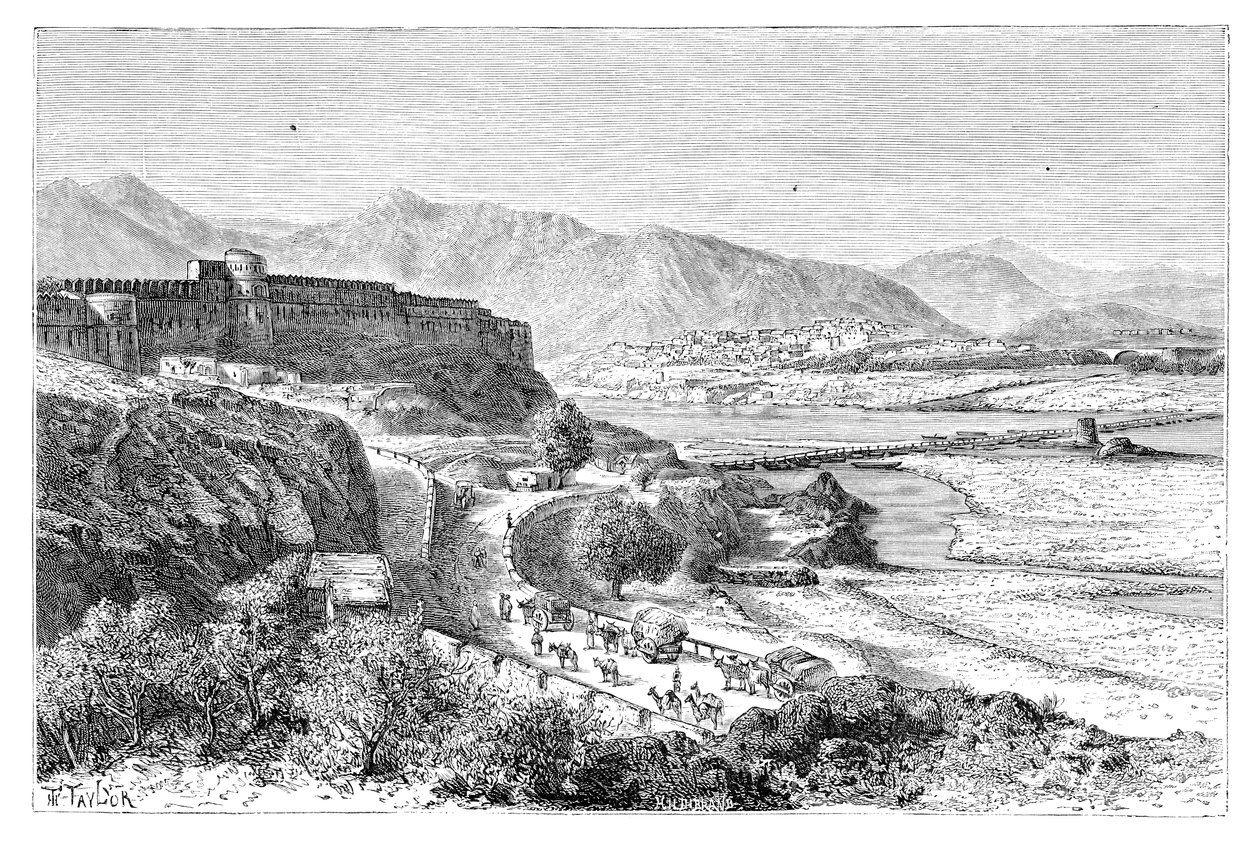 Citadela of Attock a most lodí přes Indus, Pákistán, 1895 od Unbekannt