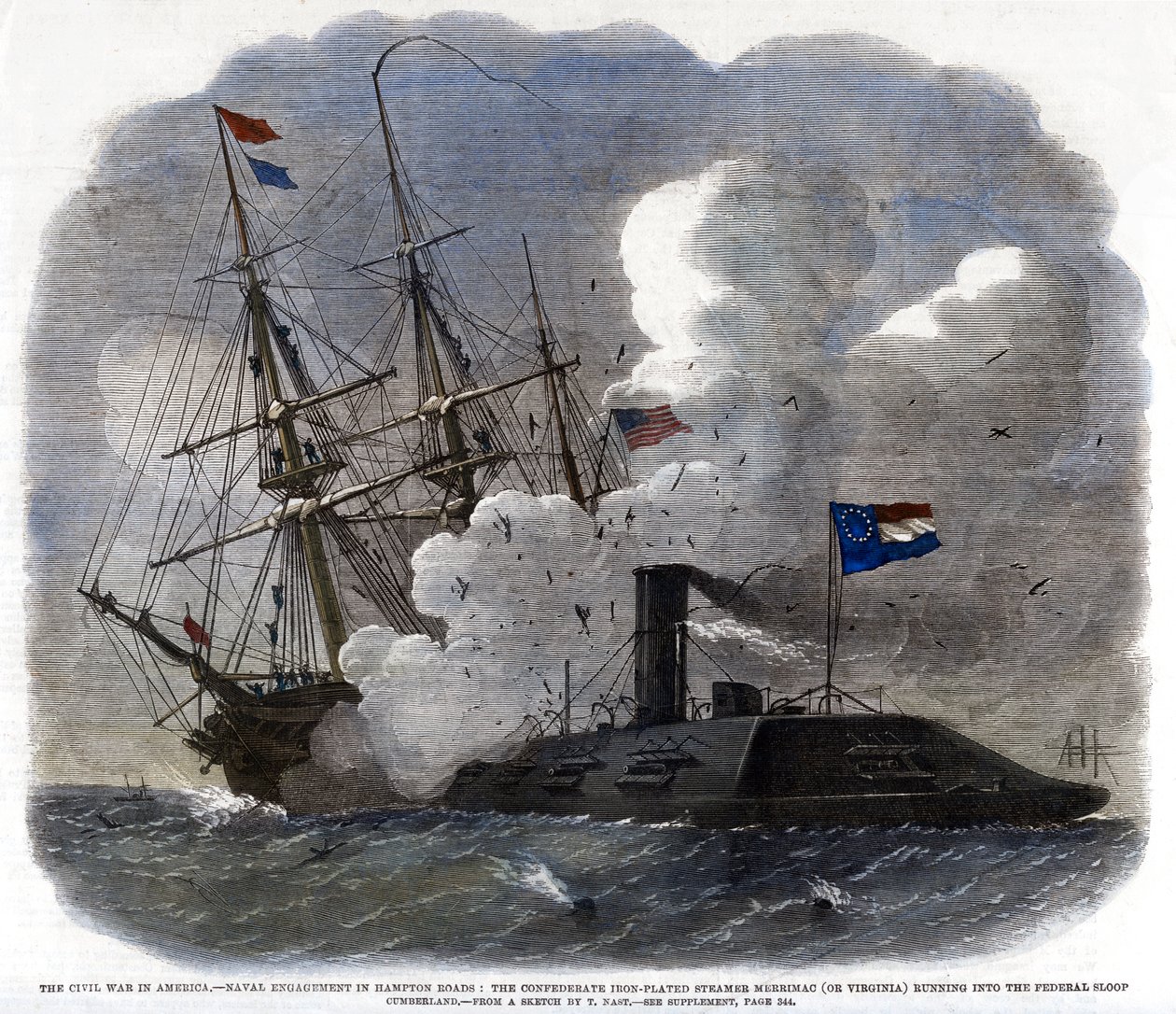 Občanská válka v Americe – námořní angažmá v Hampton Roads..., 1862 od Unbekannt