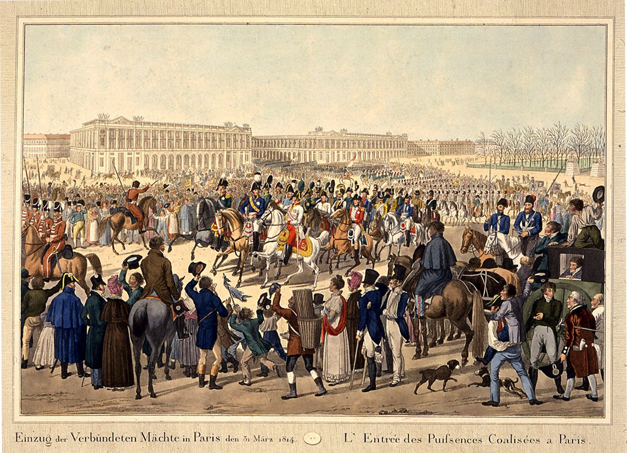 Koaliční armáda vstupuje do Paříže 31. března 1814, počátek 19. století. od Unbekannt
