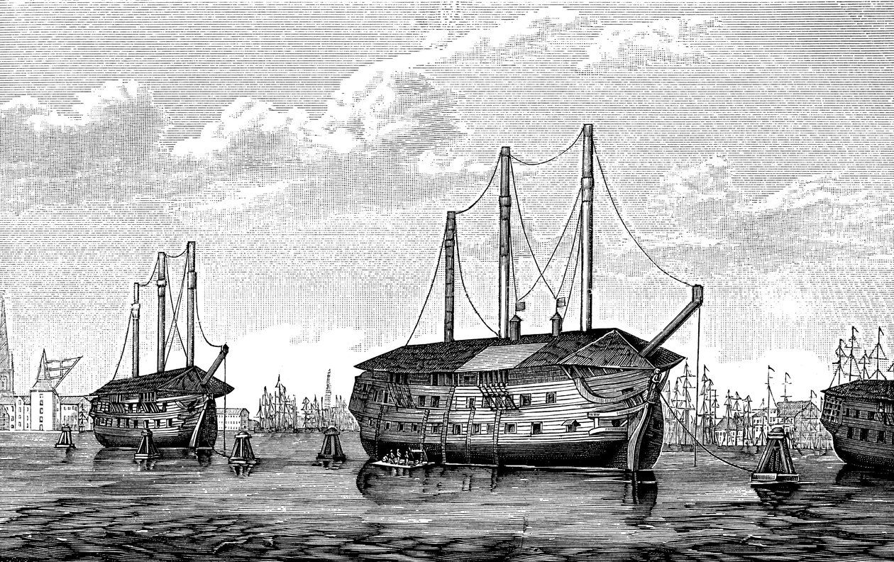 Dánské vězeňské lodě Dronning Maria a Waldemar v Kodani, 1848-1849 od Unbekannt
