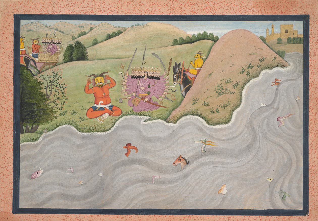 Démon Marichi se snaží odradit Ravanu... od rozptýlené série Rámájana, ca. 1780. od Unbekannt