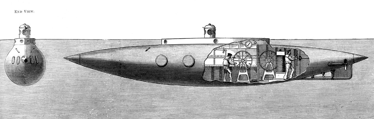 Potápějící se a stoupající ponorka Nautilus, 1887 od Unbekannt