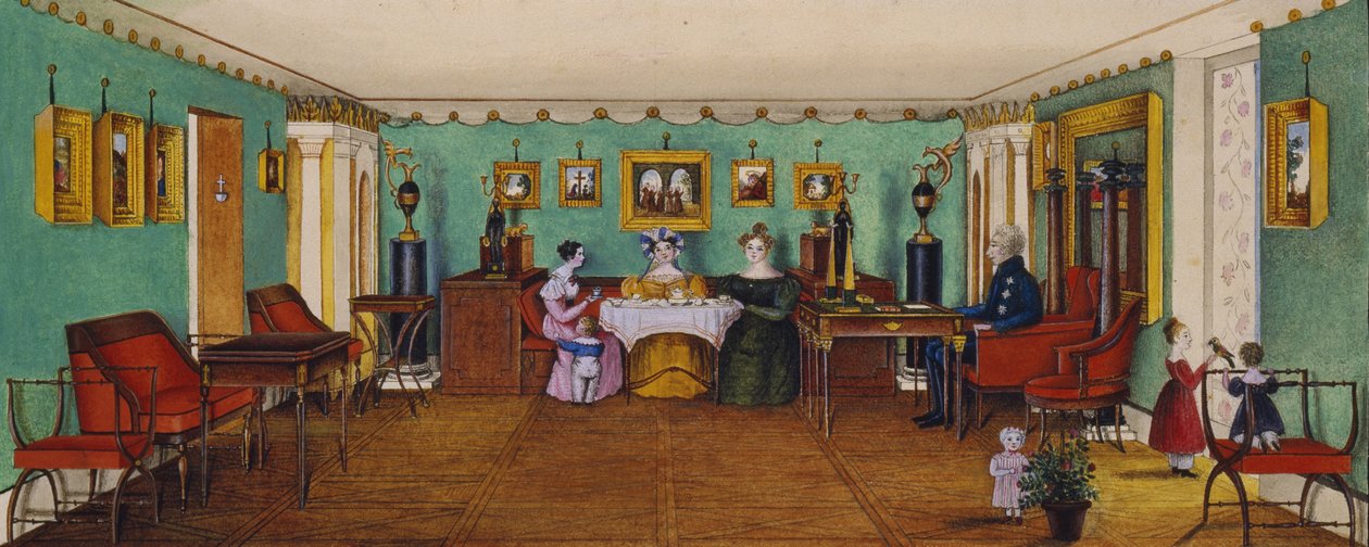 Přijímací pokoj v domě hraběte Josefa Augusta Ilinského v Romanivu, 1834 od Unbekannt
