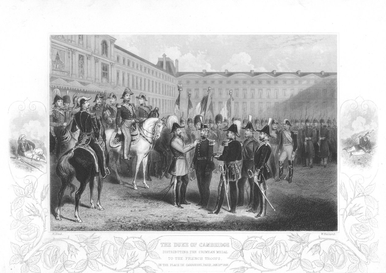 Vévoda z Cambridge předává krymskou medaili francouzským vojákům, 1856 od Unbekannt