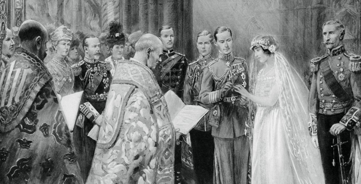 Vévoda z Yorku umístil prsten na prst lady Elizabeth Bowes-Lyonsové, 26. dubna 1923, 1937 od Unbekannt