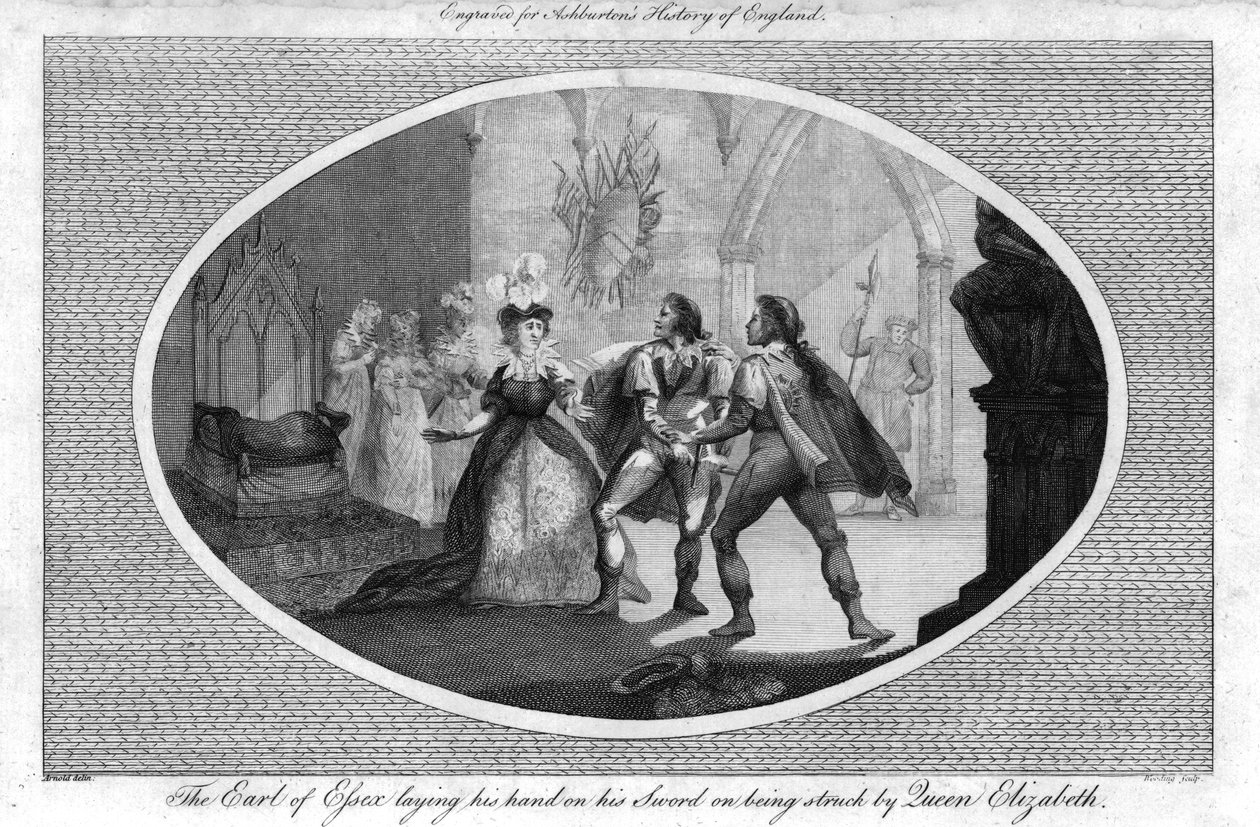 Hrabě z Essexu položil ruku na svůj meč, když byl zasažen královnou Alžbětou., 1792 od Unbekannt