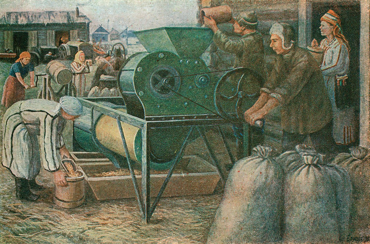 Boj o sklizeň: třídění semen v JZD Mordva, 1933 od Unbekannt