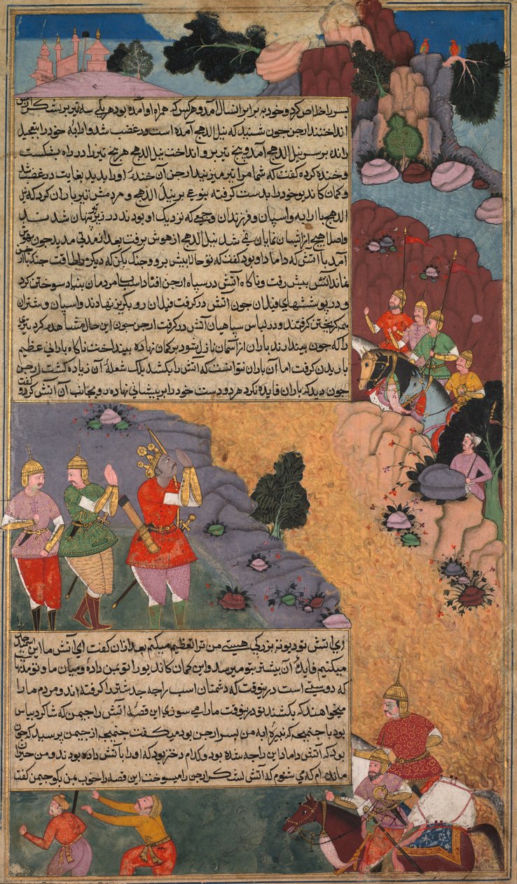 První dobrodružství bílého koně, Stránka z Khan Khanans Razm Nama..., c. 1610-17. od Unbekannt