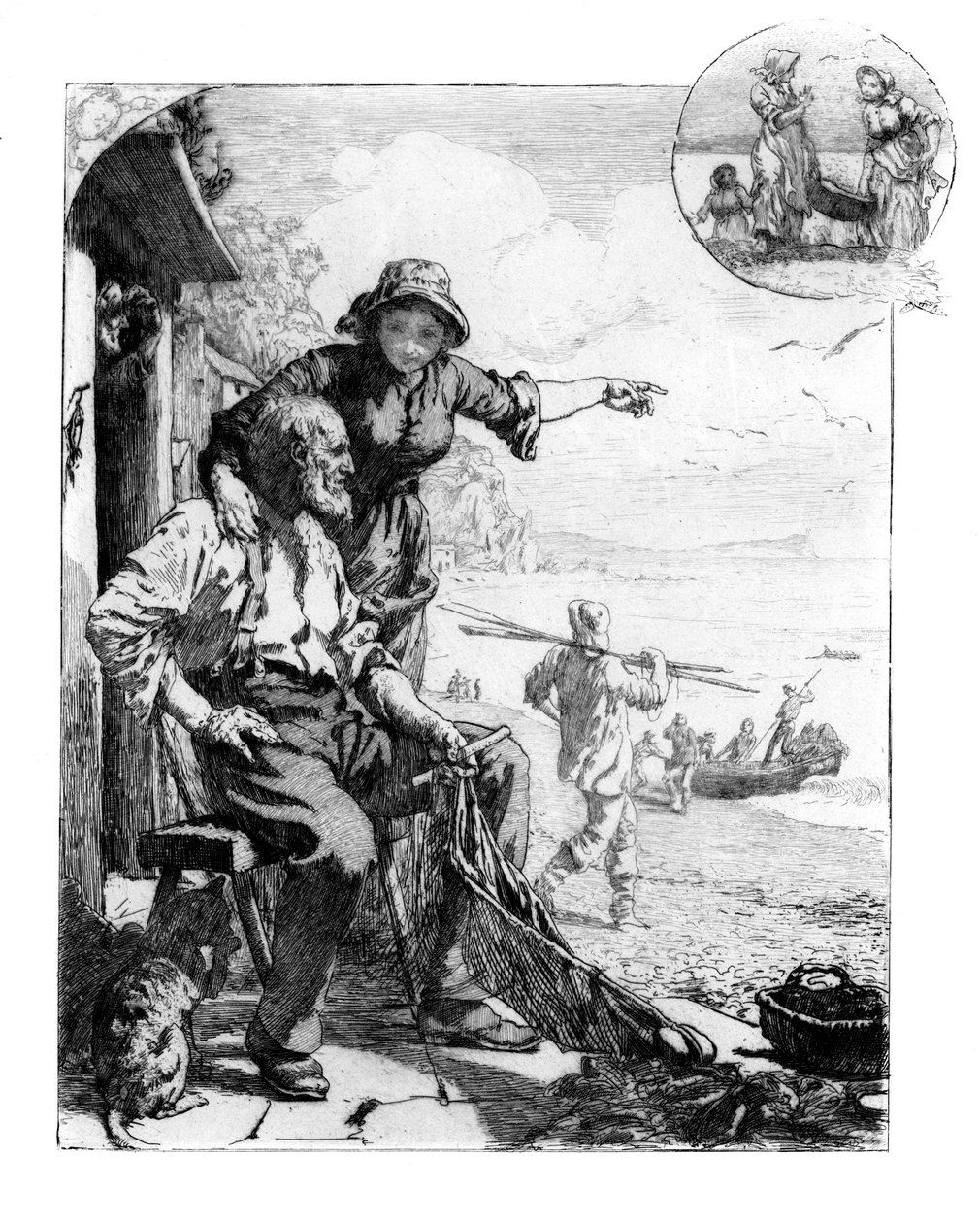 The Fisher Folks Harvest. Makrela v zálivu, Sketch in South Devon, 1882 od Unbekannt