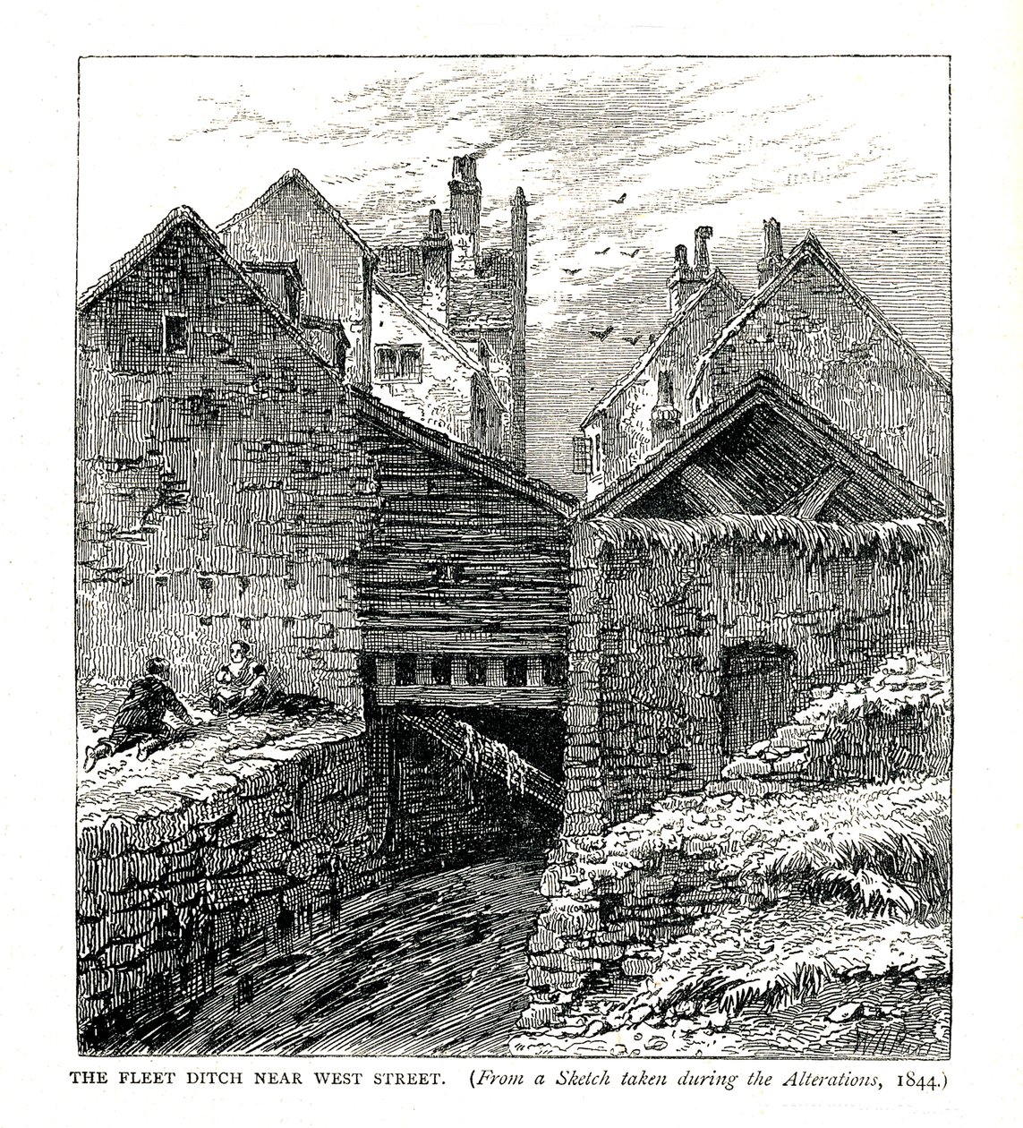 Fleet Ditch poblíž West Street, během úprav, 1844 od Unbekannt