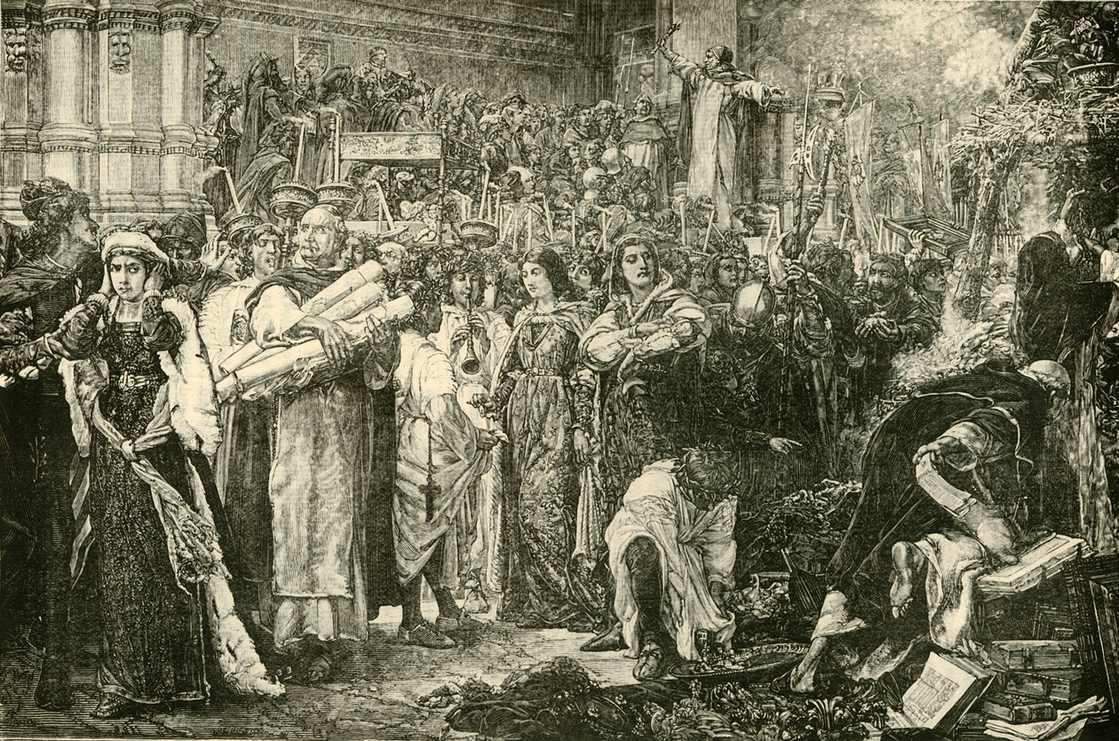 Florenťané se vzdali marnosti na příkaz Savonarola, 1890. od Unbekannt