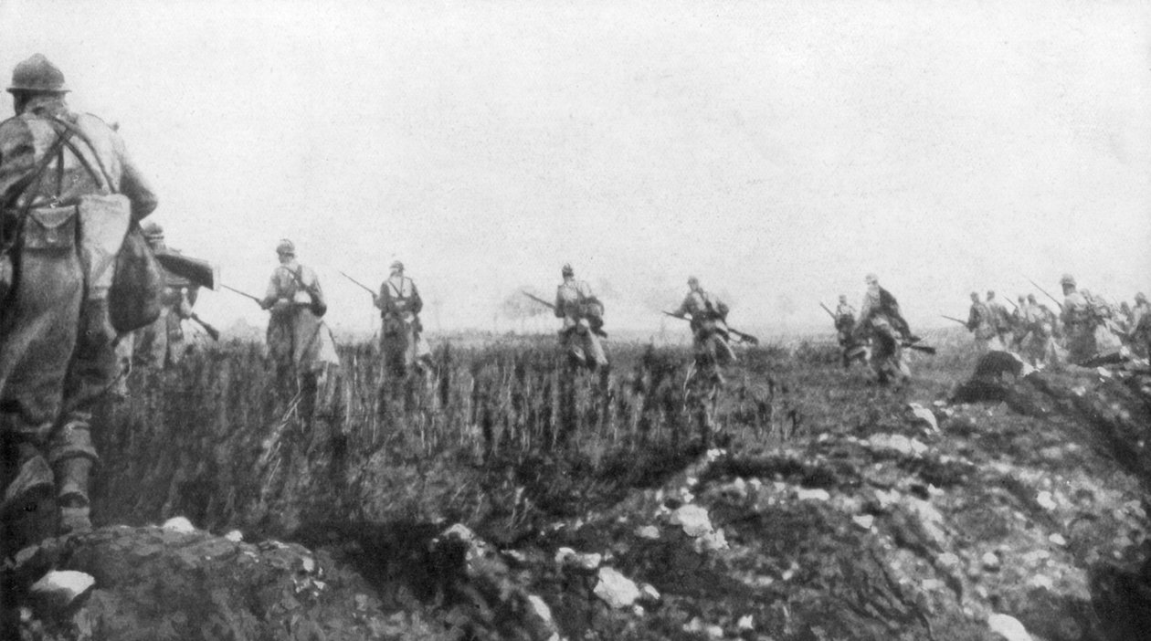 Francouzi zahájili ofenzivu, druhá bitva u Champagne ve Francii, 25. září 1915 od Unbekannt