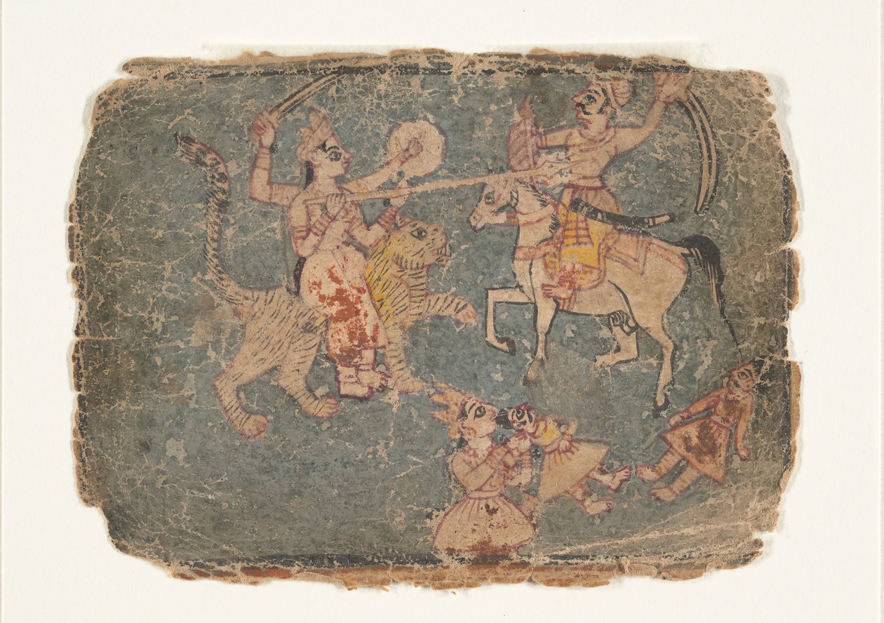 Bohyně Durga zabíjející nepřítele, Page z rozptýlené Markandeya Purana..., 1650-60. od Unbekannt
