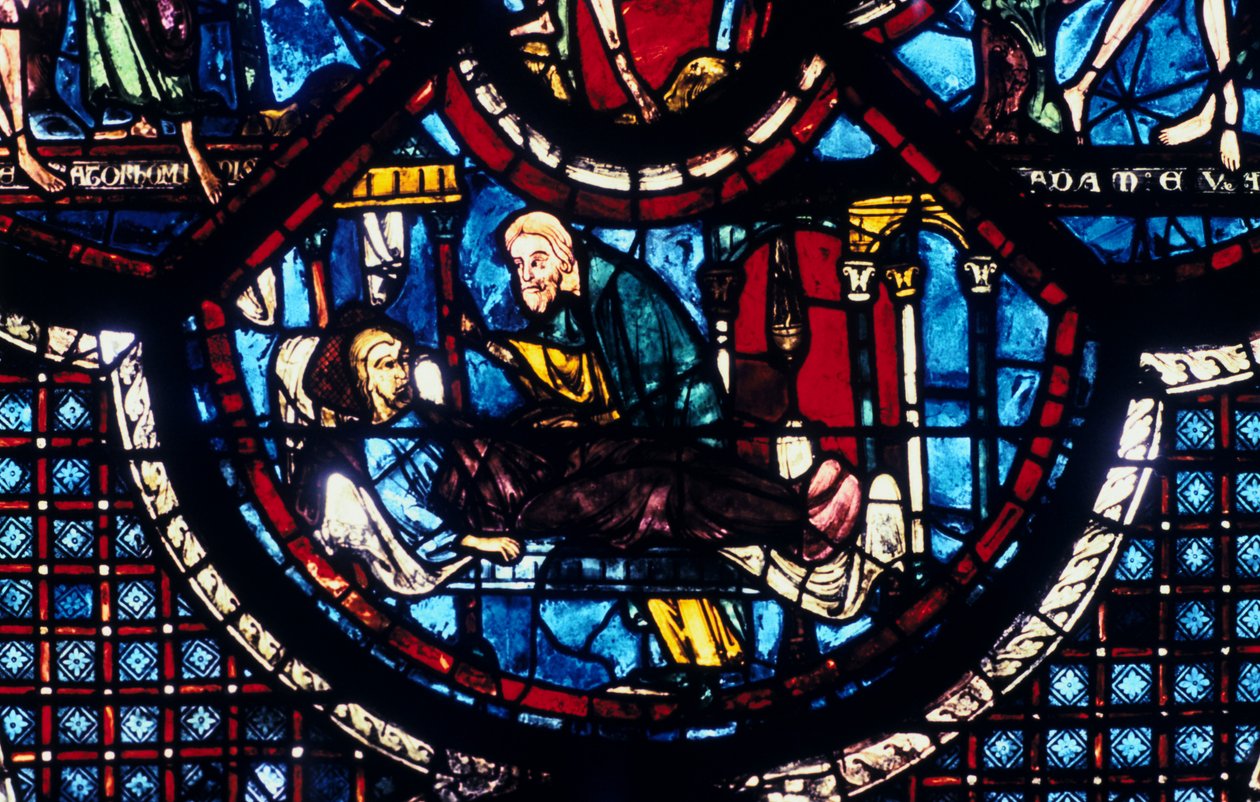 Milosrdný Samaritán se stará o poutníka, barevné sklo, katedrála v Chartres, Francie, 1205-1215 od Unbekannt