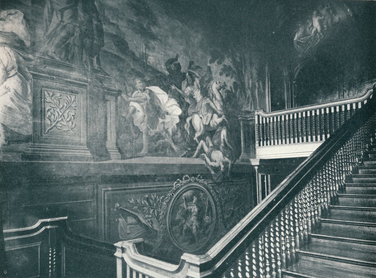 The Grand Staircase, Showing Thornhills Wall Paintings, Stoke Edith, c1909 od Unbekannt
