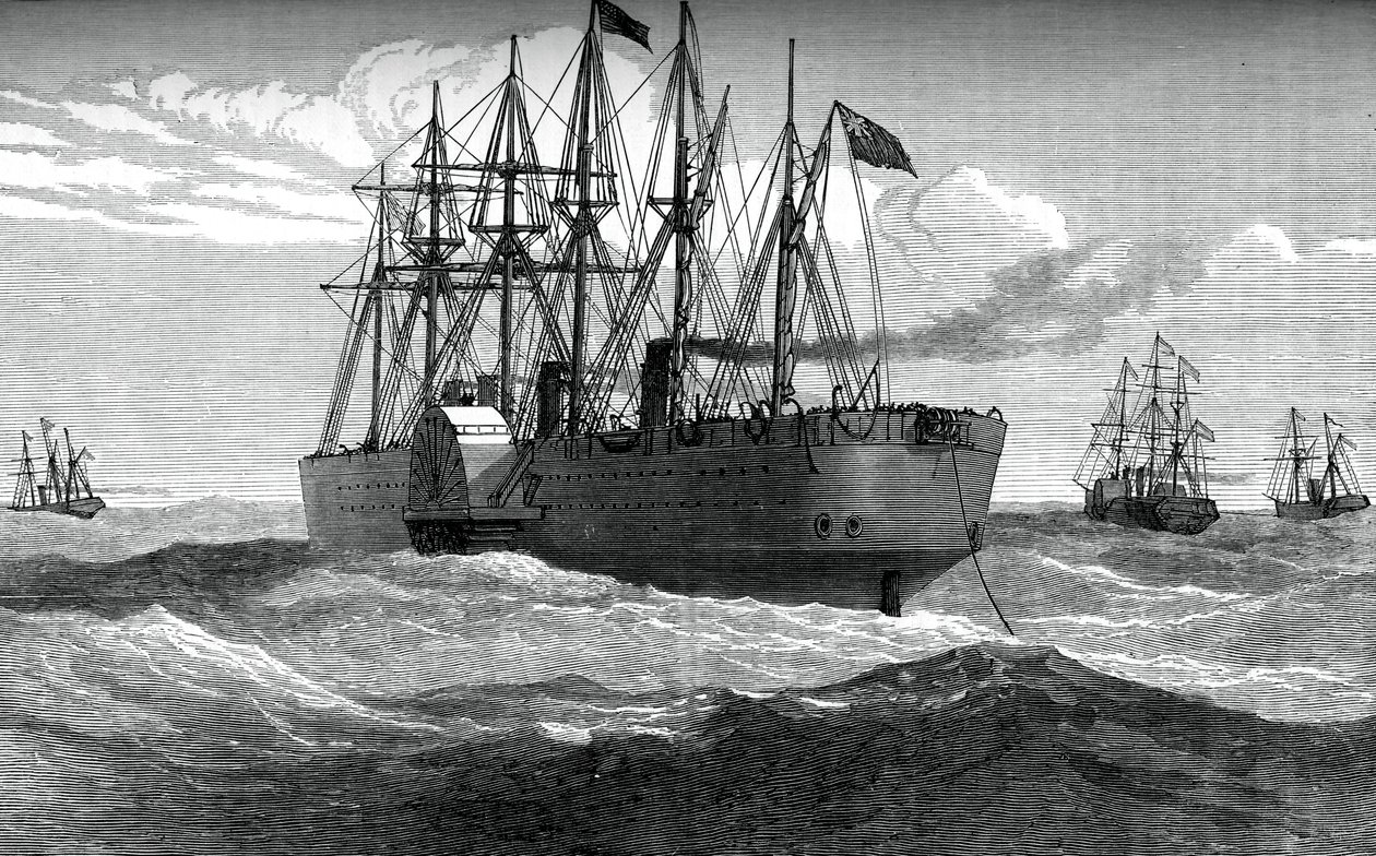 The Great Eastern hraje Atlantský telegrafní kabel, c1865, c1880 od Unbekannt