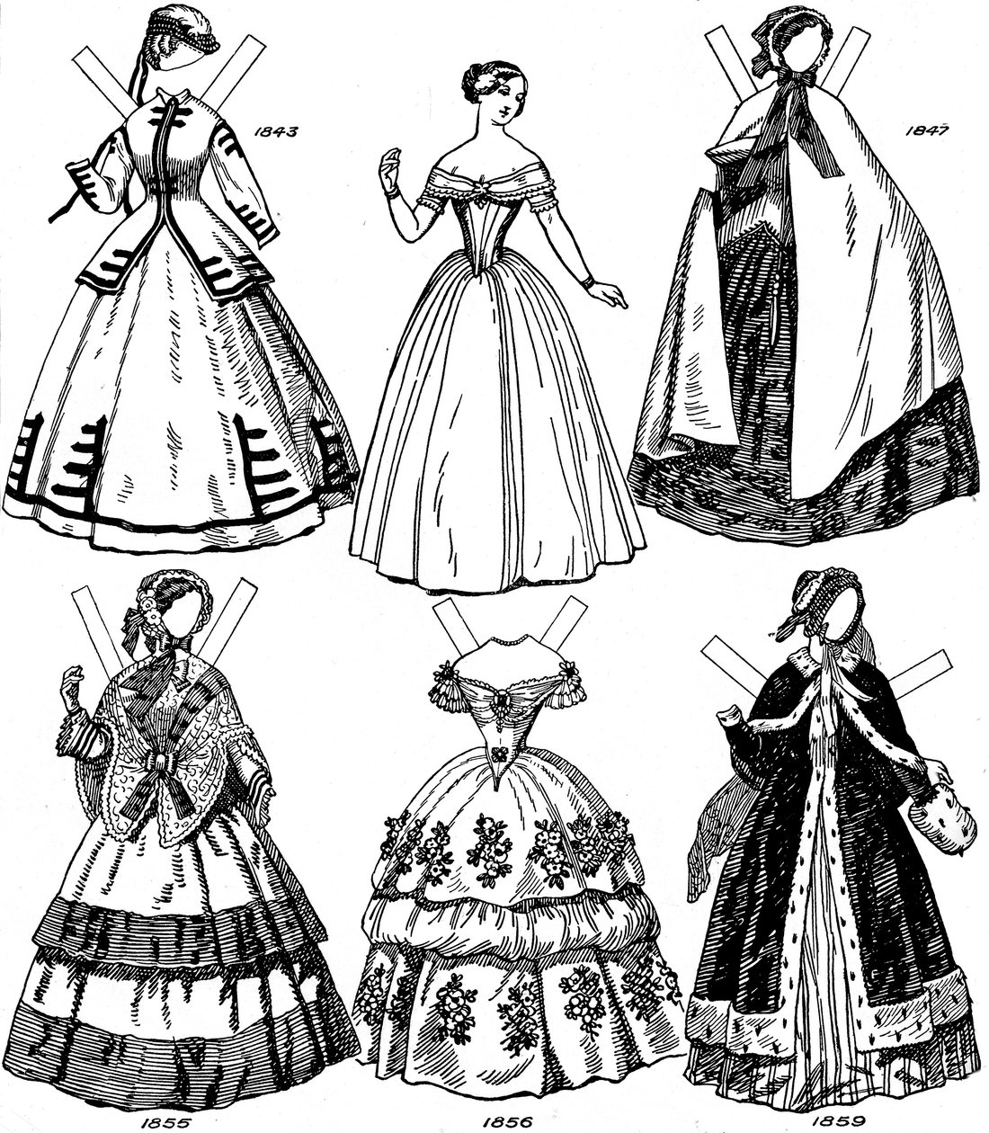 Velká galerie britského kostýmu: Některé dámské módy od roku 1843 do roku 1893, c1934 od Unbekannt