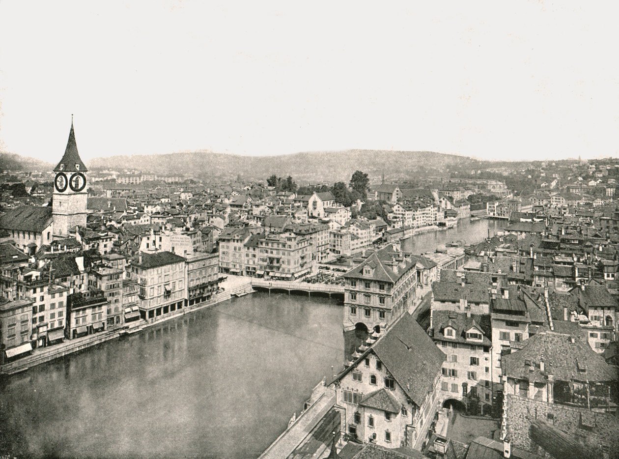 Grosse Stadt a Kleine Stadt rozdělené řekou Limmat, Curych, Švýcarsko, 1895. od Unbekannt