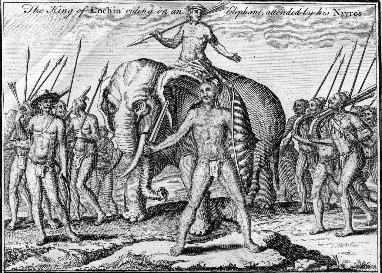 Král Cochin jedoucí na slonovi, za účasti jeho Nayros, c1745 od Unbekannt