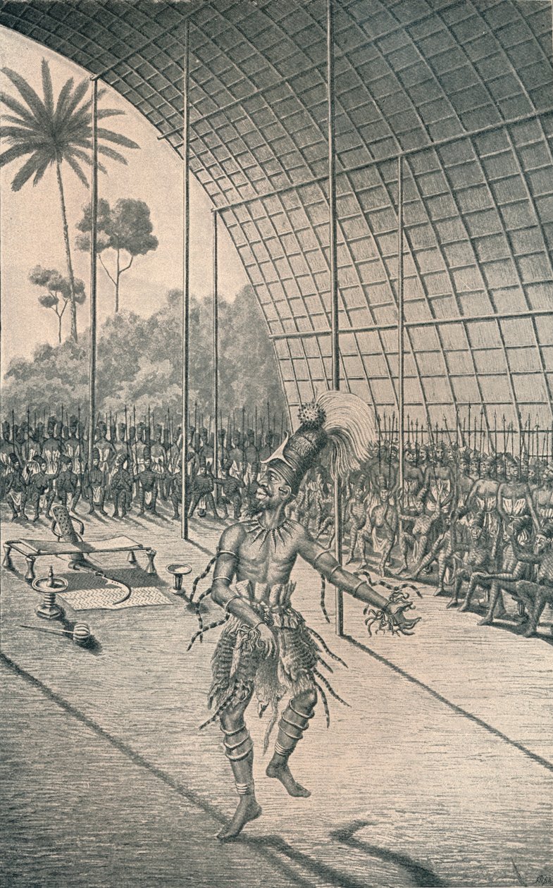 Král Mangbattu Munsa tančí před svými ženami a válečníky, c1870, 1903 od Unbekannt