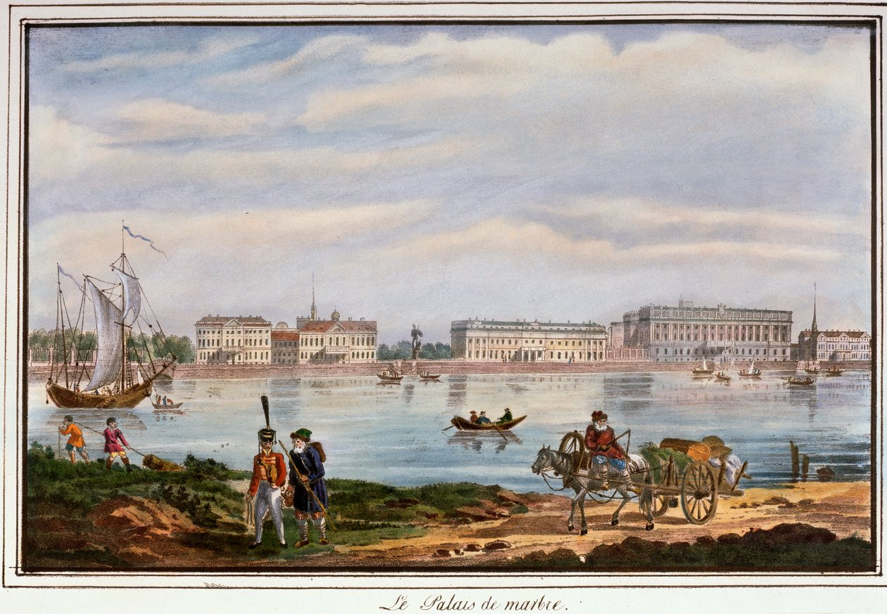 Mramorový palác a nábřeží Něvy, Petrohrad, Rusko, 1822 od Unbekannt