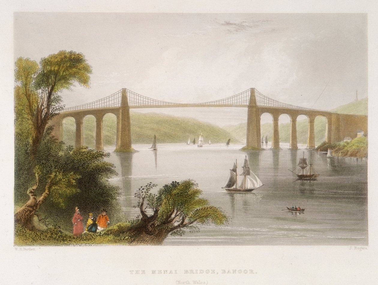Most Menai, Bangor Severní Wales, c1826-c1850 od Unbekannt