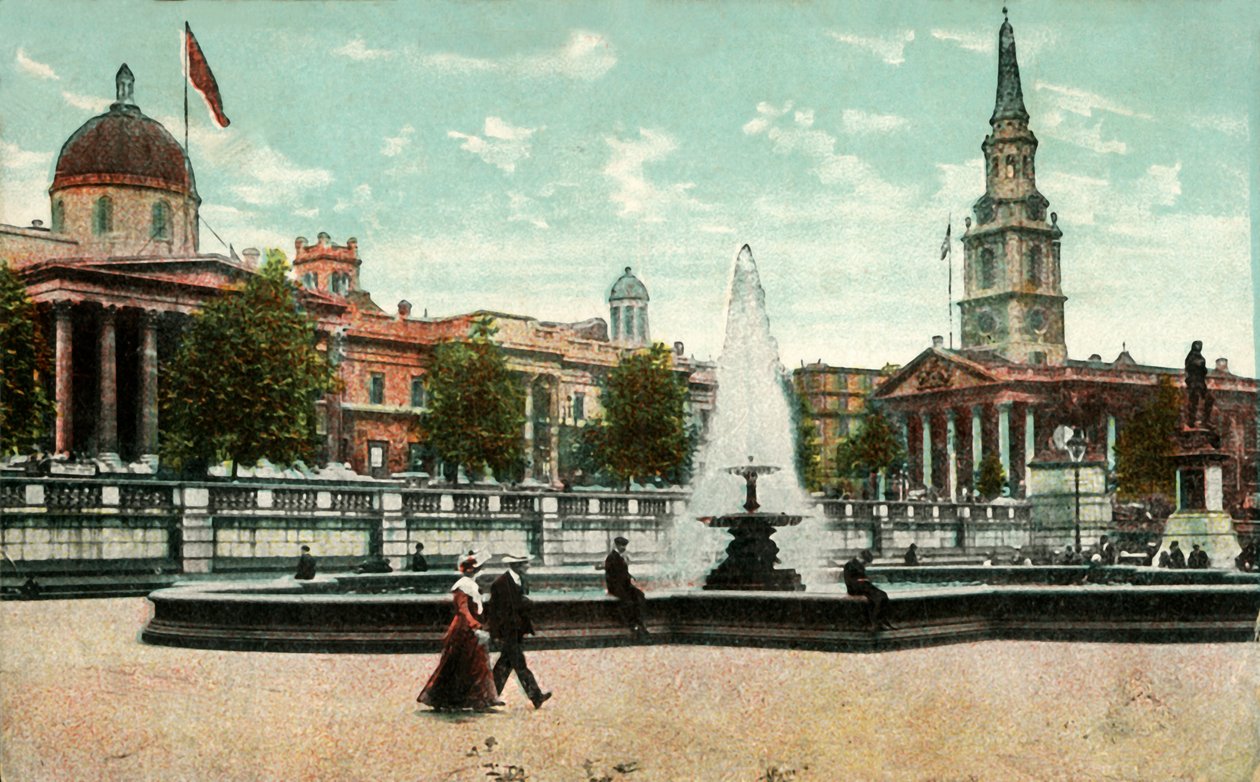 Národní galerie, St Martin in the Fields, a fontány na Trafalgar Square, Londýn, c1910. od Unbekannt