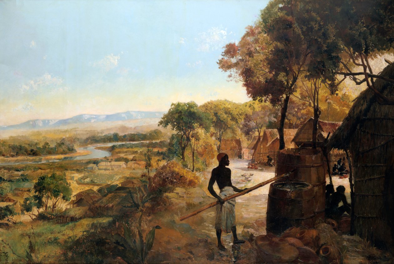 The Native Village on the River, 1900 od Unbekannt