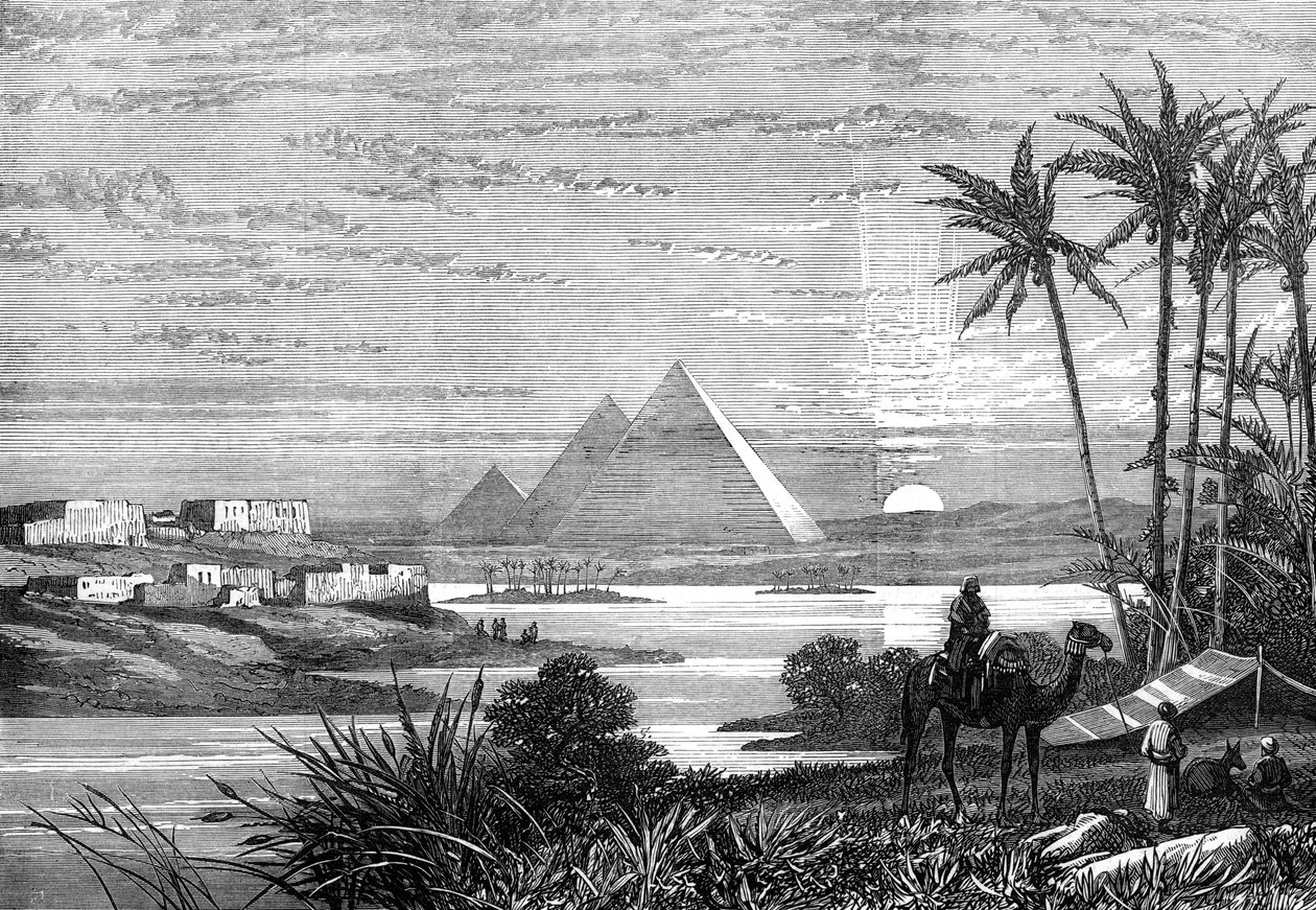 Nil a pyramidy ze silnice Boulak, 1874 od Unbekannt
