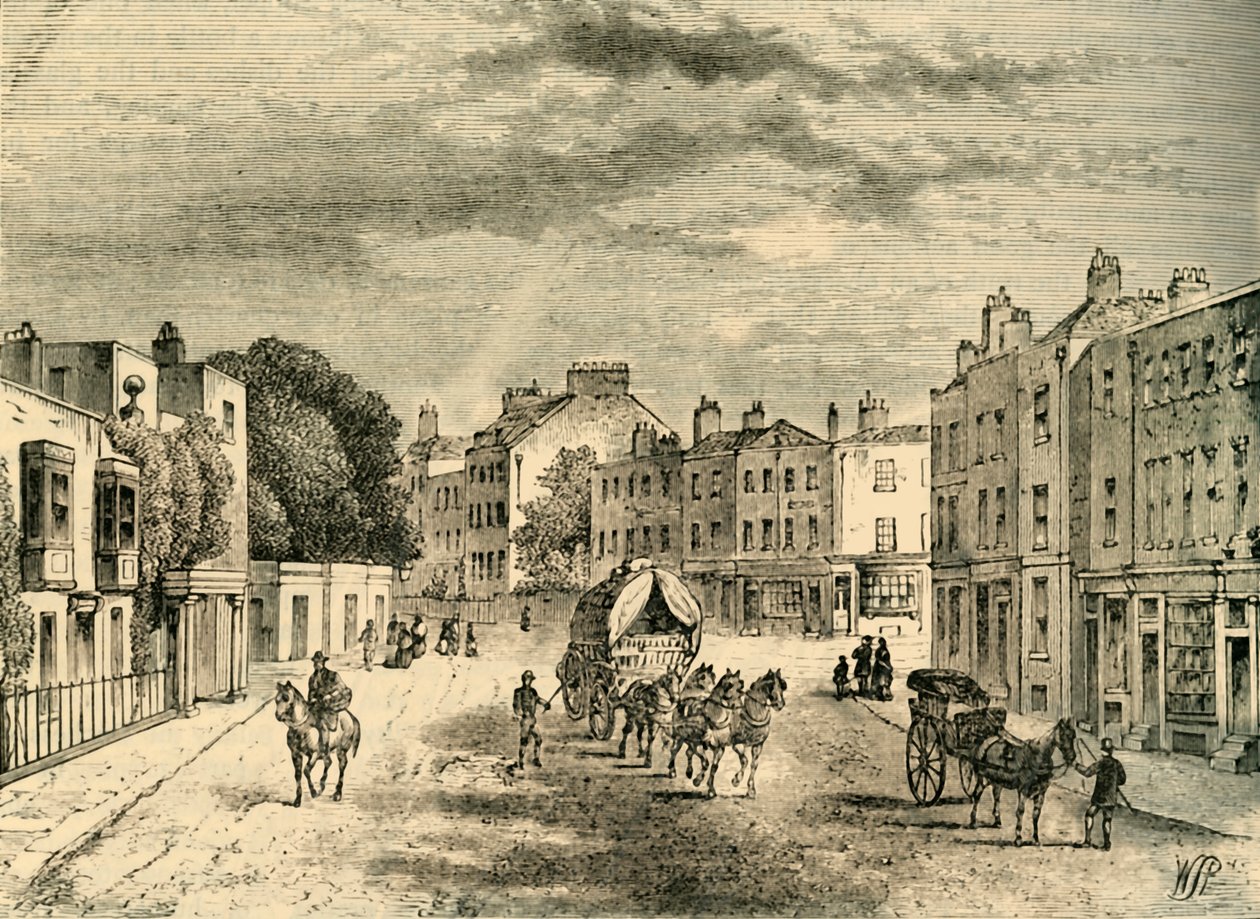Stará vesnice Vauxhall, s vchodem do zahrad, v roce 1825, c1878. od Unbekannt