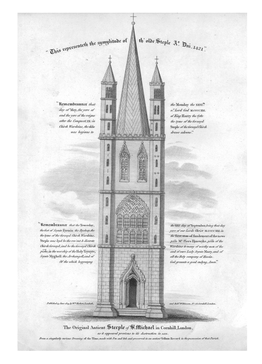 Původní starověká věž svatého Michaela v Cornhill, Londýn...1421, 1809. od Unbekannt