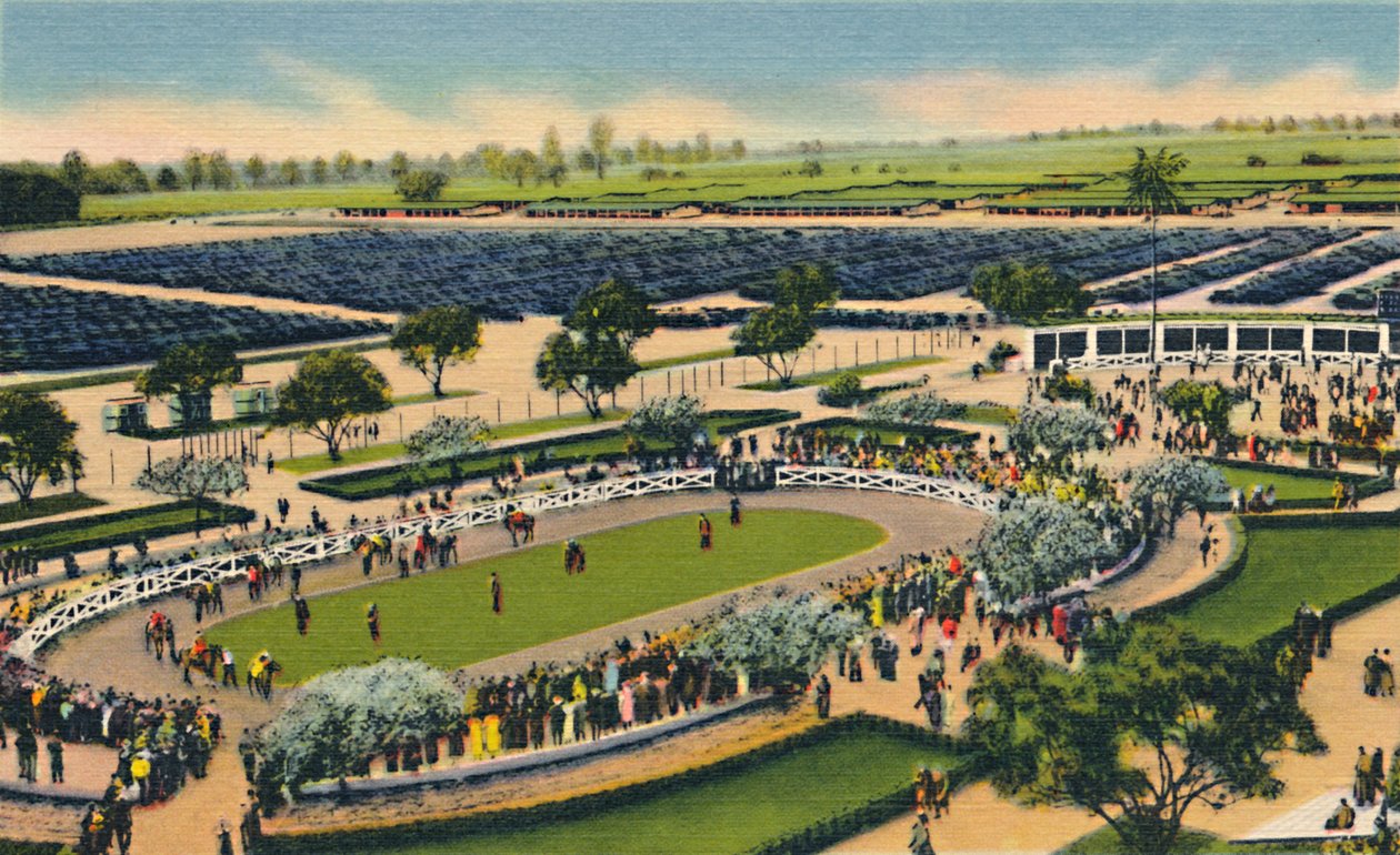 Paddock v Santa Anita, Los Angeles Turf Club, Arcadia, Kalifornie, 30. léta 20. století. od Unbekannt