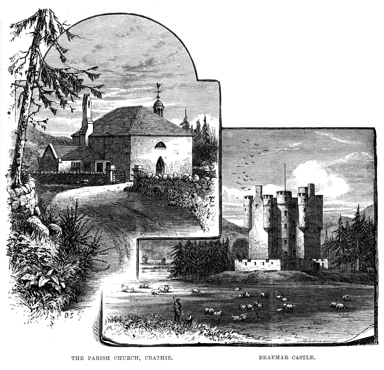 Farní kostel, Crathie a hrad Braemar, Skotsko, 1900 od Unbekannt