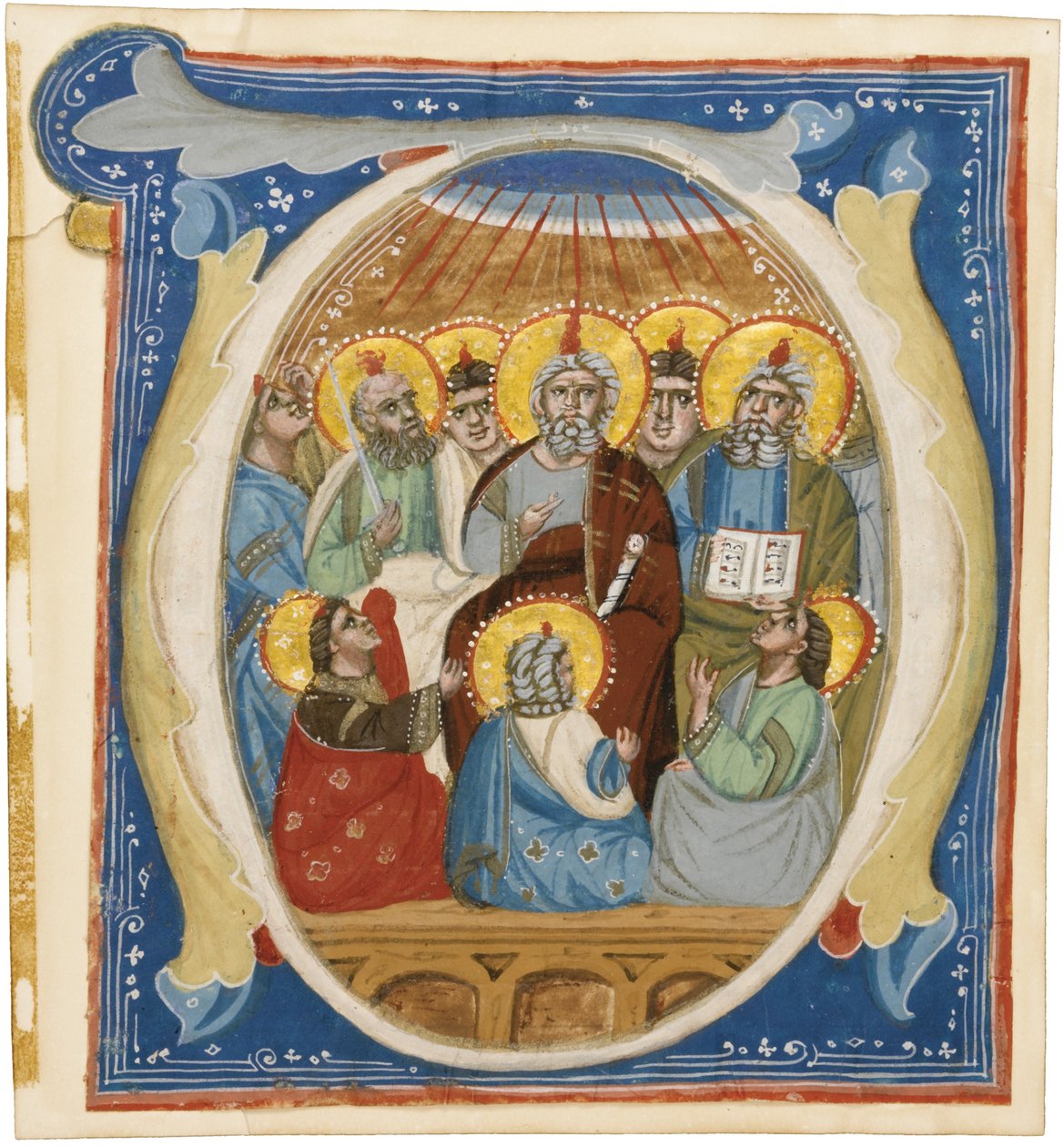Letnice. Iniciála O od antifonera, cca 1320 od Unbekannt