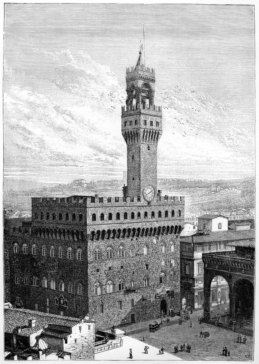 Piazza della Signoria, Palazzo Vecchio, Florencie, Itálie, 1882 od Unbekannt