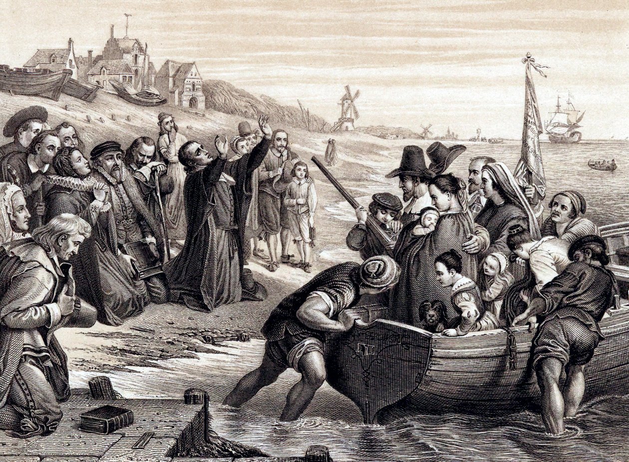 Otcové poutníci opouštějí Delft Haven na své cestě do Ameriky, červenec 1620 1878 od Unbekannt