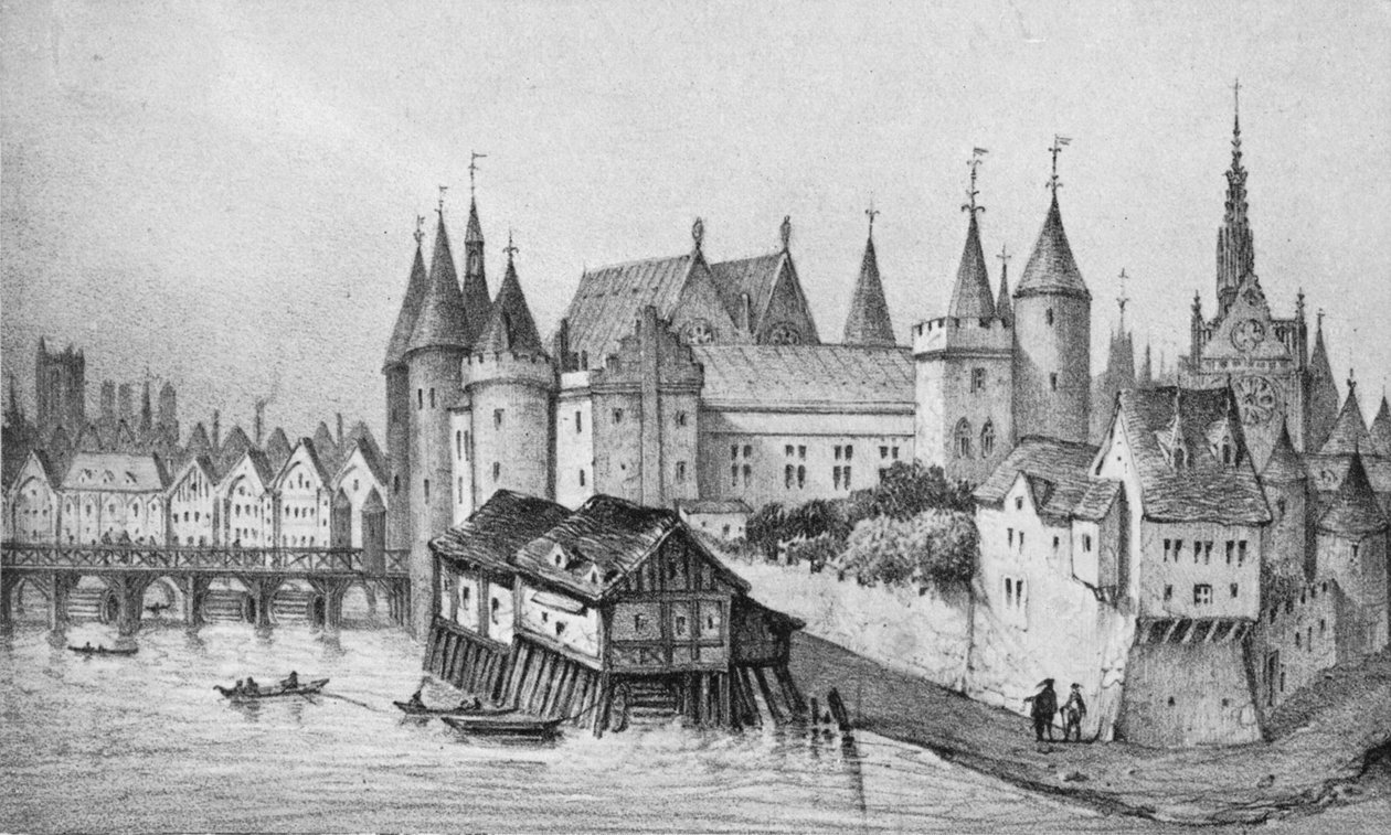 `Pont aux Meuniers a část Palais du Roi de la Cite v roce 1556, 1915 od Unbekannt