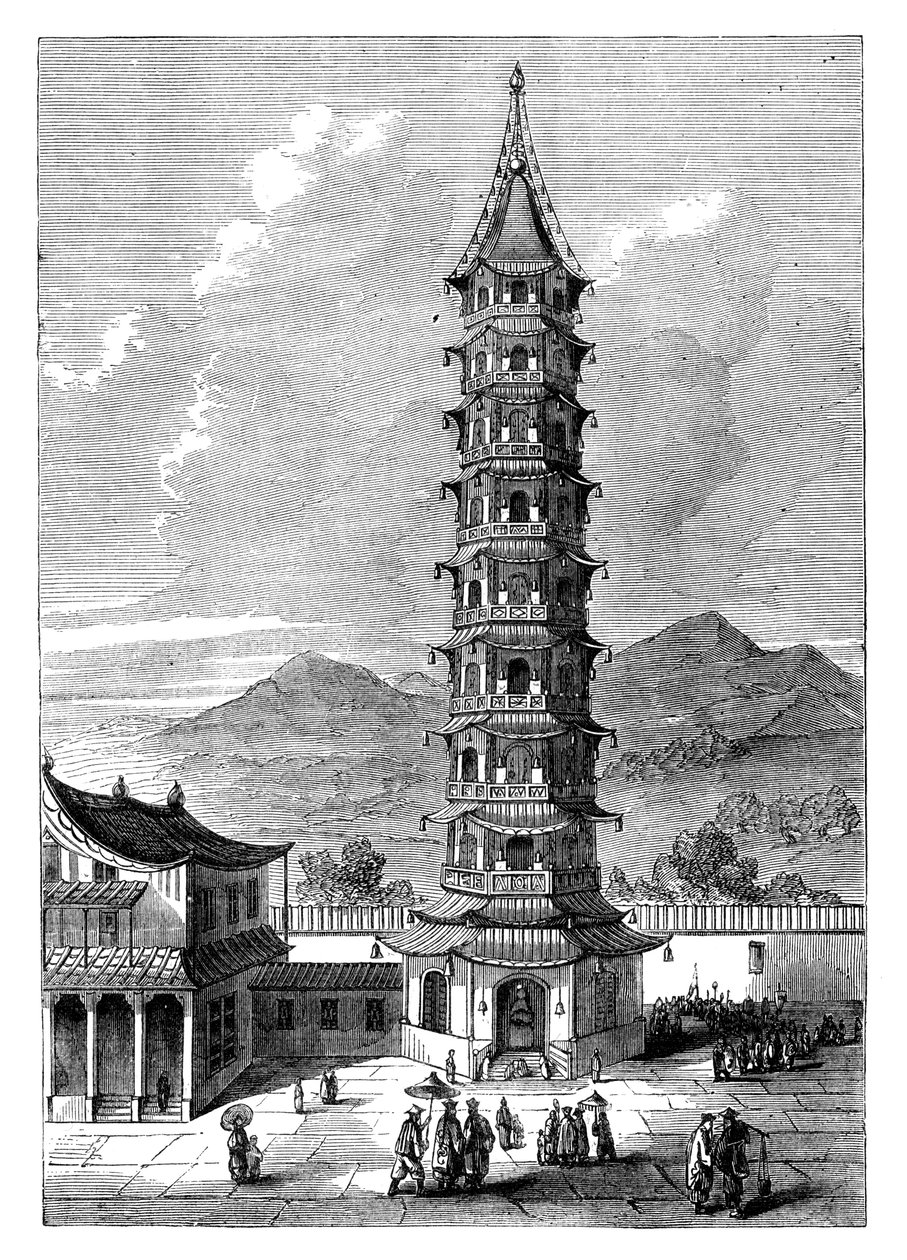 Porcelánová věž Nanjing, Čína, c1895 od Unbekannt