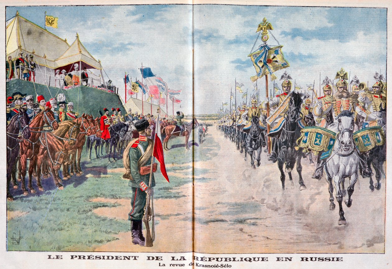 Prezident republiky hodnotí ruské jednotky, Krasnoje Selo, Rusko, 1914 od Unbekannt