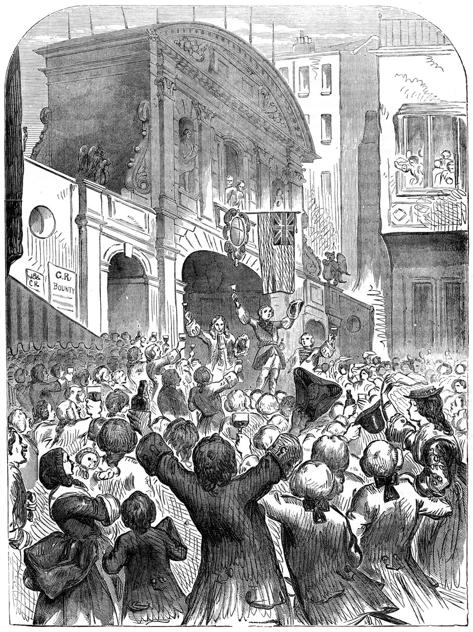 Princ z Walesu připíjel na úspěch války v Temple Bar, Londýn, 18. století, 19. století od Unbekannt