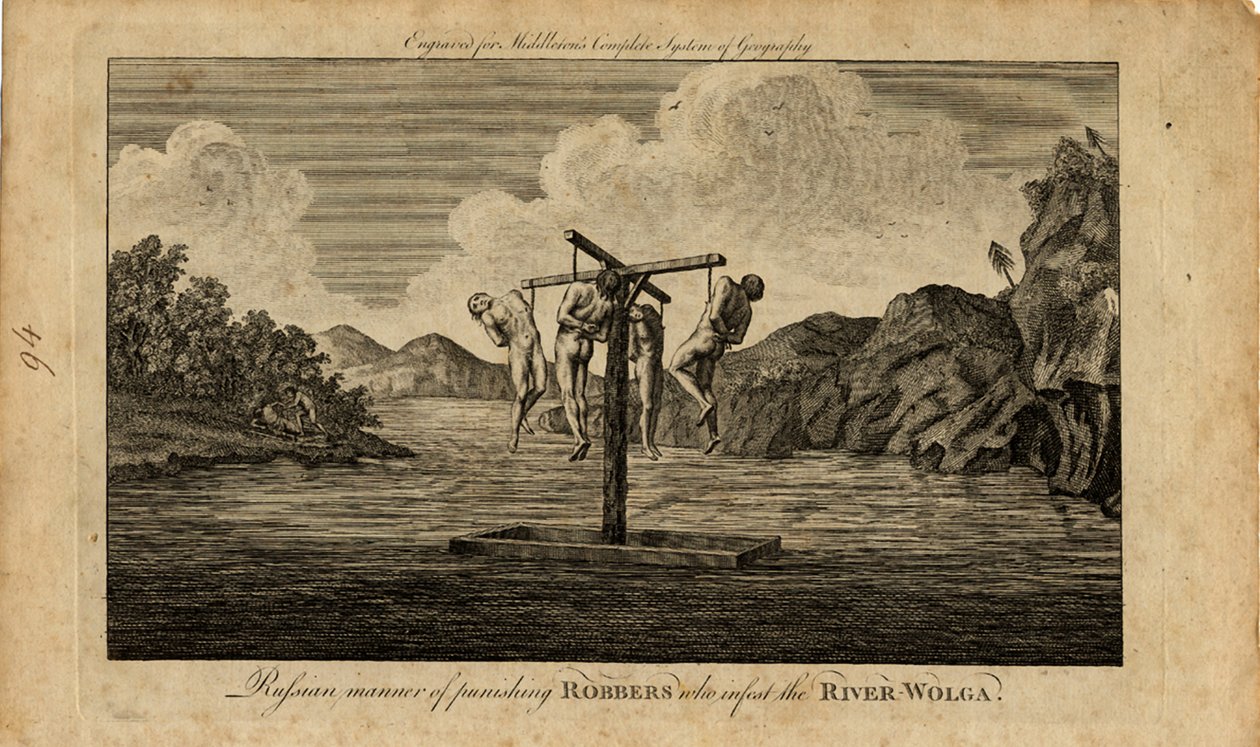 Trest ruských lupičů na řece Volze, 1778 od Unbekannt
