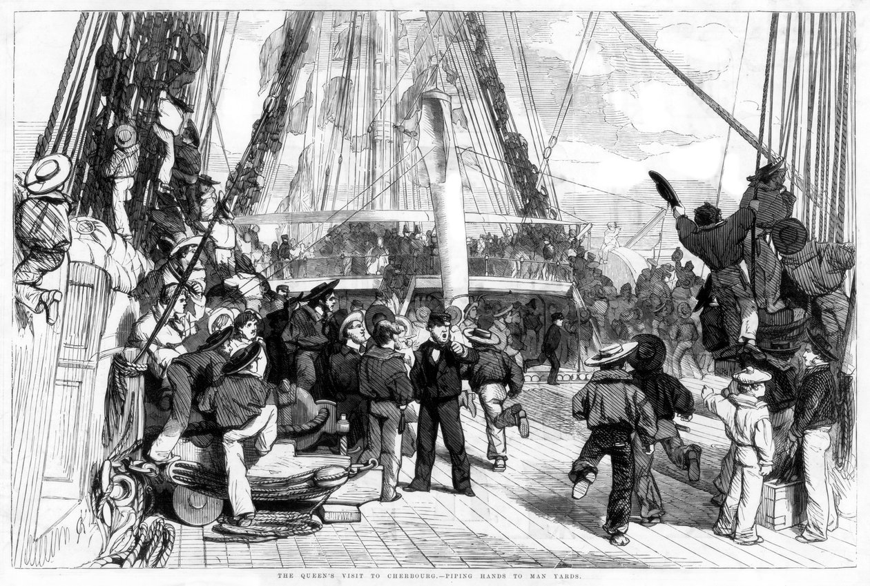 The Queens Visit to Cherbourg - Piping Hands to Man Yards, 1858 od Unbekannt