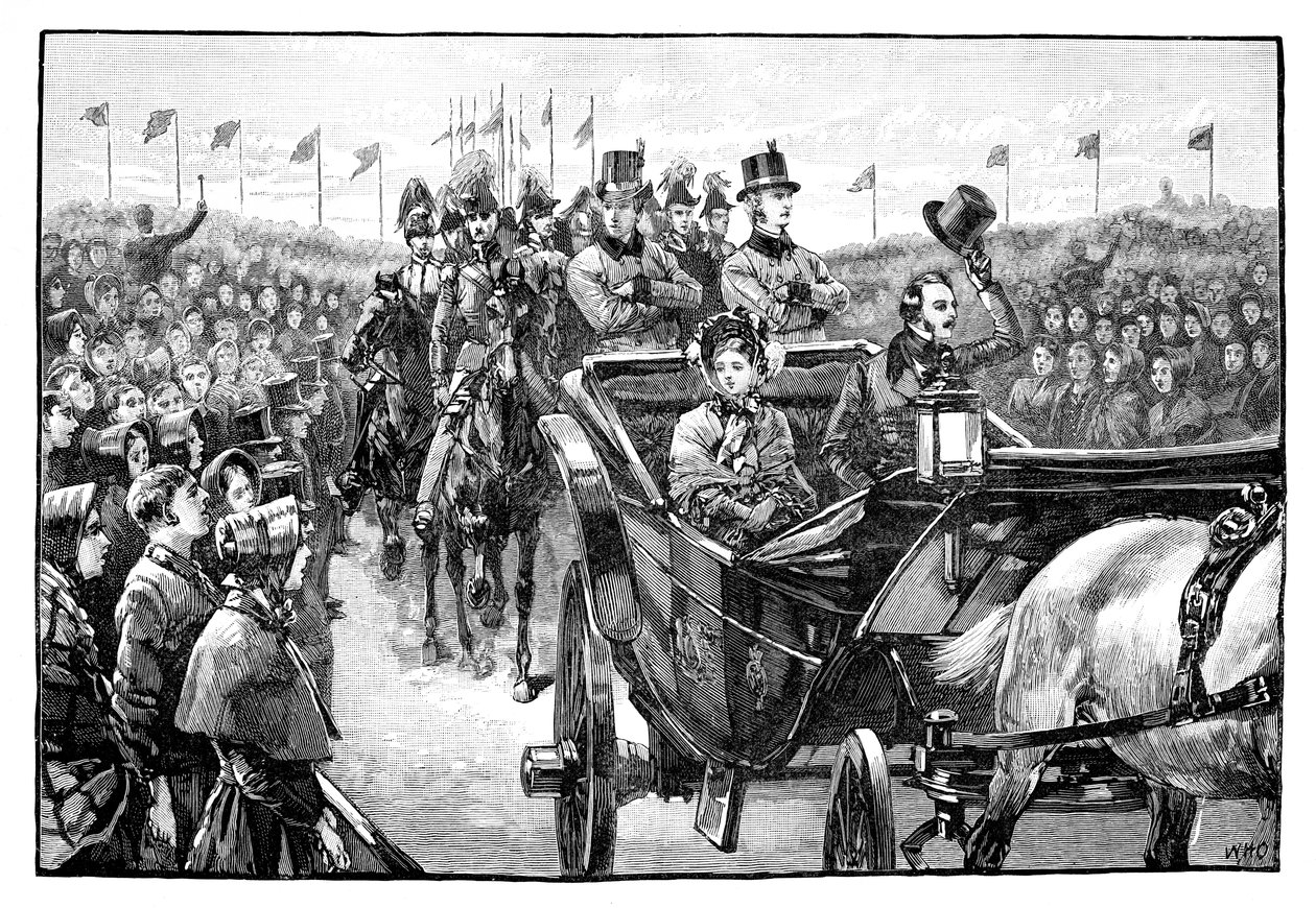 Příjezd Queens do Peel Park poblíž Manchesteru, 1851, 1888 od Unbekannt