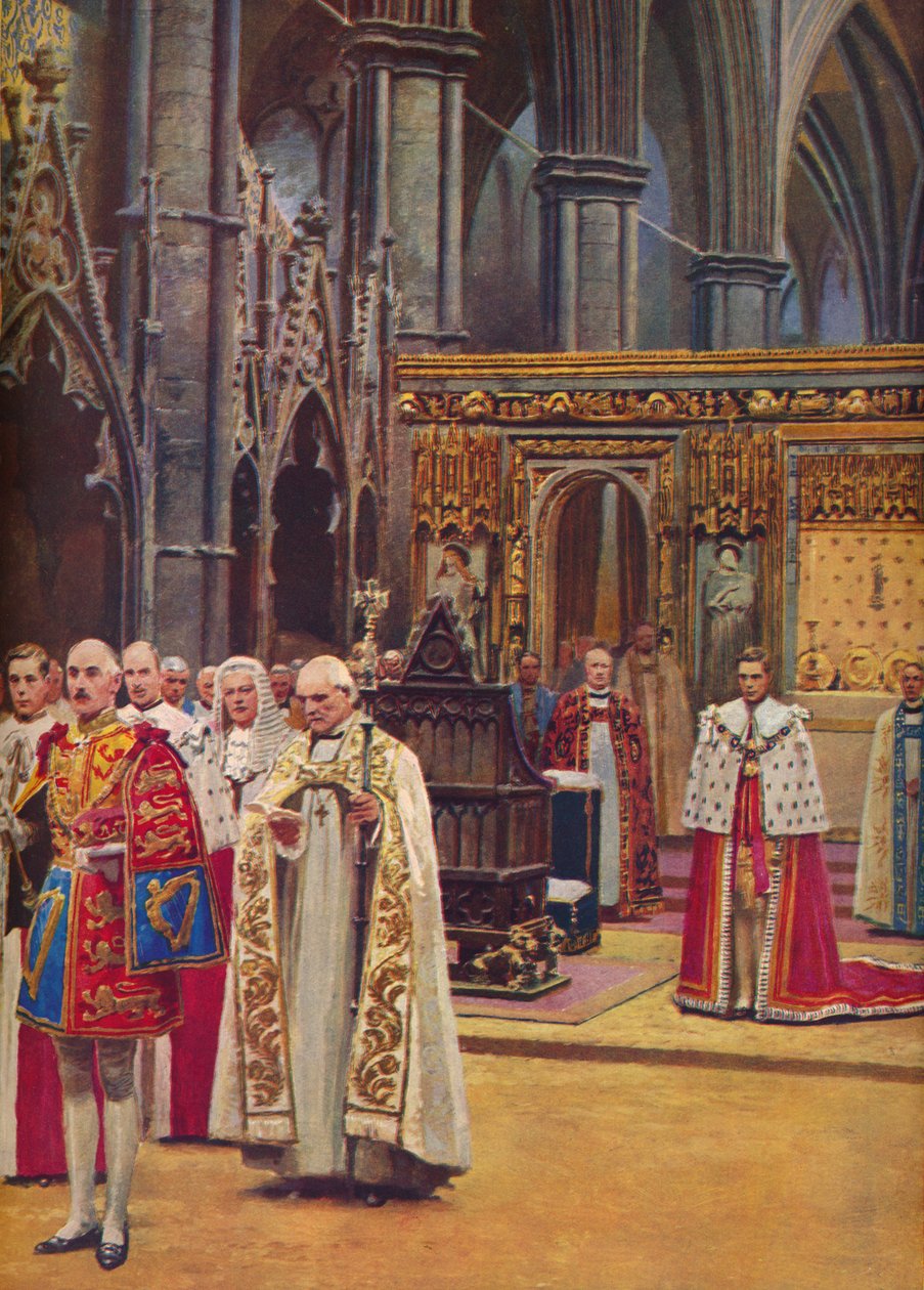 Uznání: Král stojí před shromážděním, předložený arcibiskupem, 1937 od Unbekannt