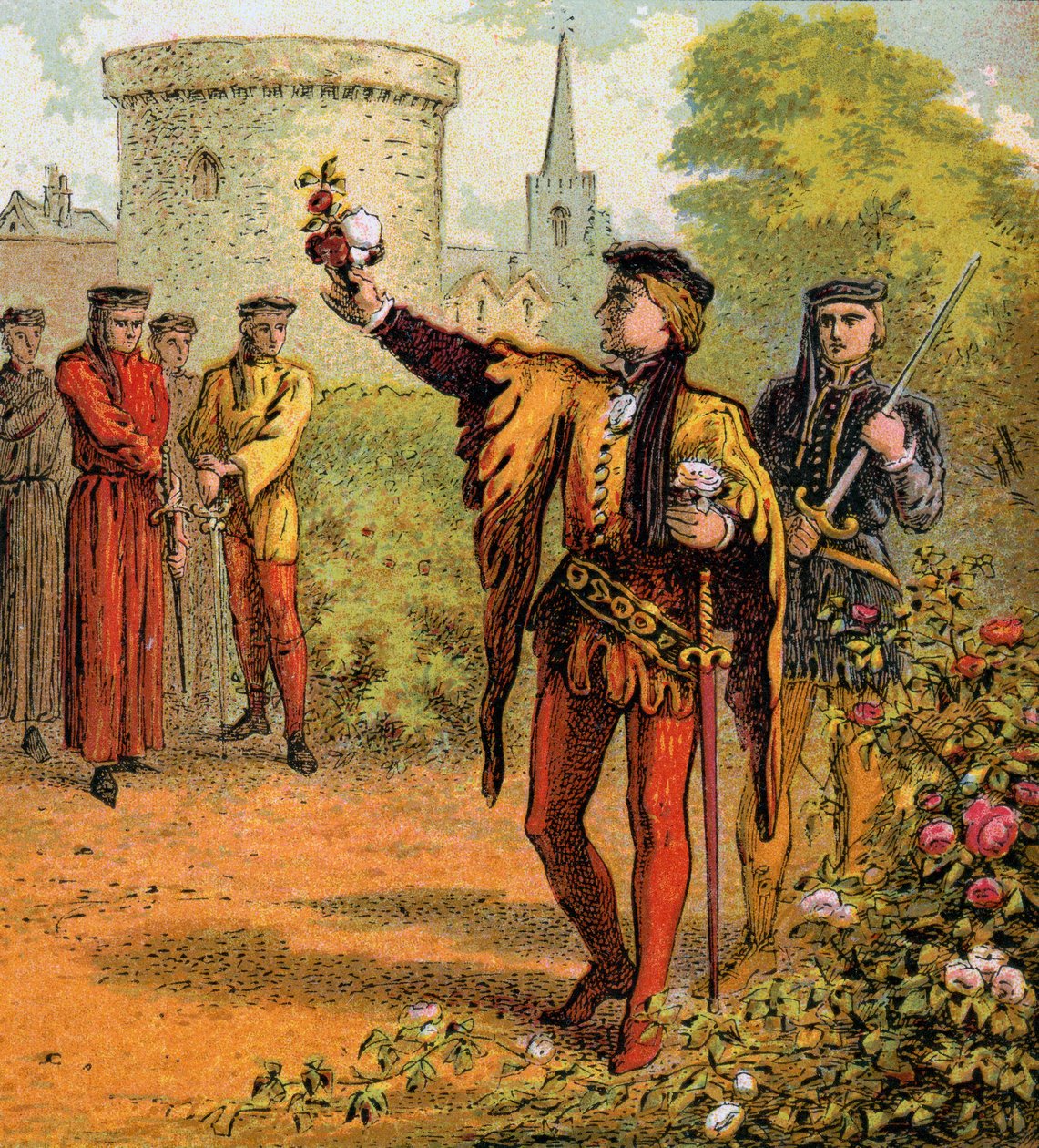 Červené a bílé růže, 15. století, c1850 od Unbekannt