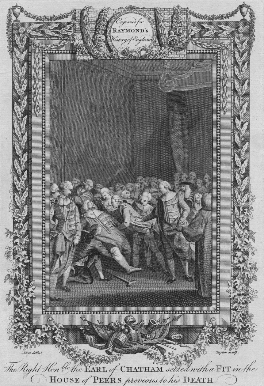 Ctihodný hrabě z Chathamu zachvácený záchvatem v Domě vrstevníků, c1787 od Unbekannt